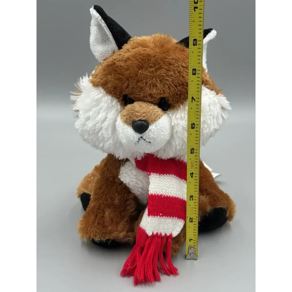 Aurora World Plush Fox Christmas Red And White Scarf 9” Stuffed Animal